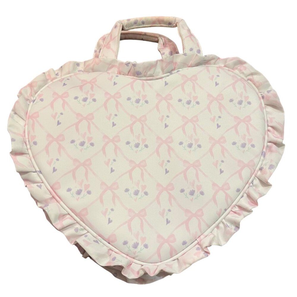 STONEY CLOVER LANE HIGH TEA RUFFLE MINI HEART TOTE SUGAR CUBE WHITE BOWS PINK